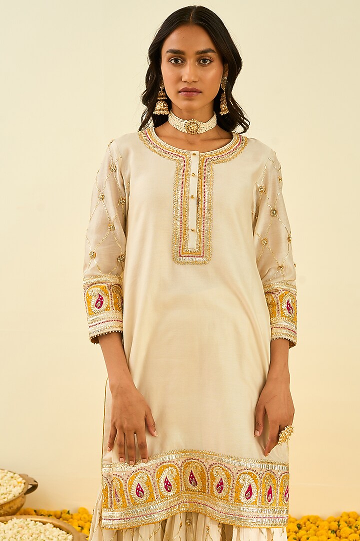 Daisy Ivory Embroidered Gharara Set For Girls by Sheetal Batra - Kids at Pernia's Pop Up Shop