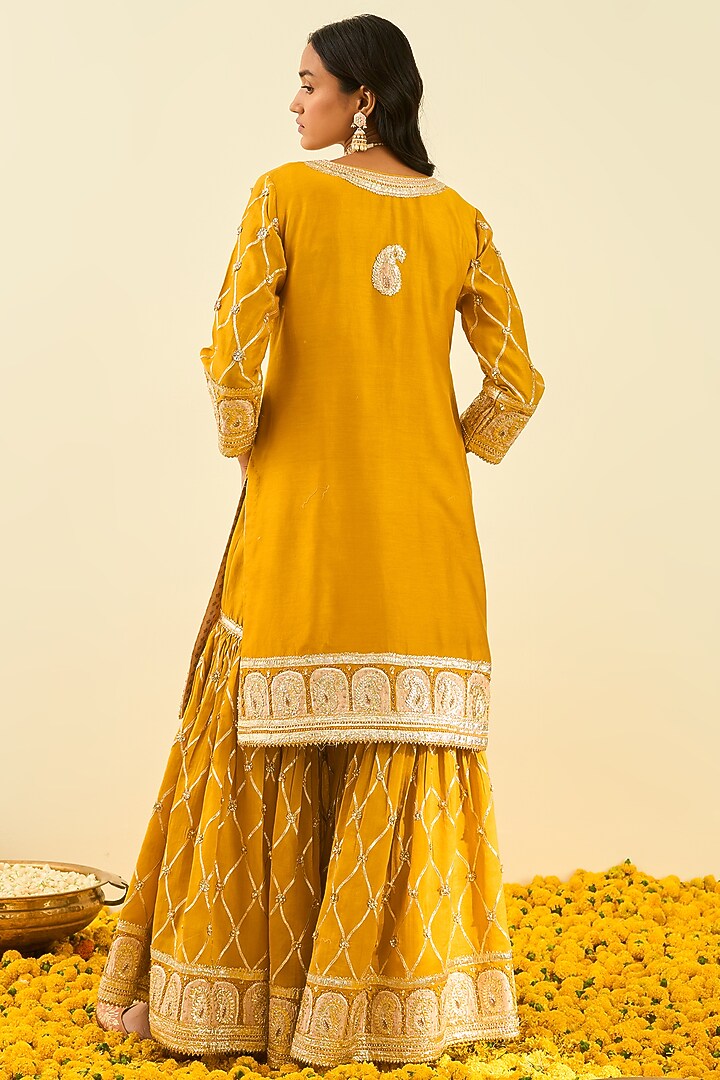 Glaze Mustard Embroidered Gharara Set For Girls by Sheetal Batra - Kids at Pernia's Pop Up Shop
