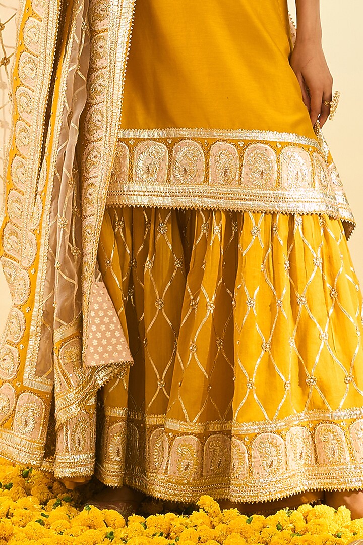 Glaze Mustard Embroidered Gharara Set For Girls by Sheetal Batra - Kids at Pernia's Pop Up Shop