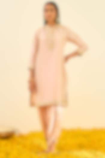 Rose Pink Bemberg Satin Embroidered Dhoti Set For Girls by Sheetal Batra - Kids at Pernia's Pop Up Shop