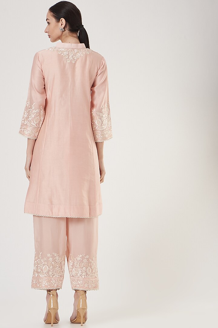 Nude Parsi-Gara Embroidered Kurta Set For Girls by Sheetal Batra - Kids at Pernia's Pop Up Shop