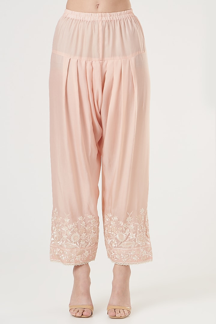 Nude Parsi-Gara Embroidered Kurta Set For Girls by Sheetal Batra - Kids at Pernia's Pop Up Shop