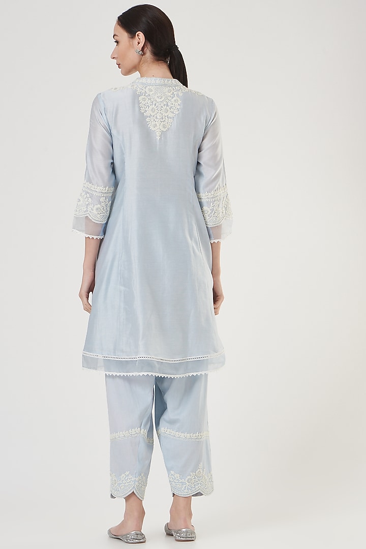 Sky Blue Dori Embroidered Kurta Set For Girls by Sheetal Batra - Kids at Pernia's Pop Up Shop