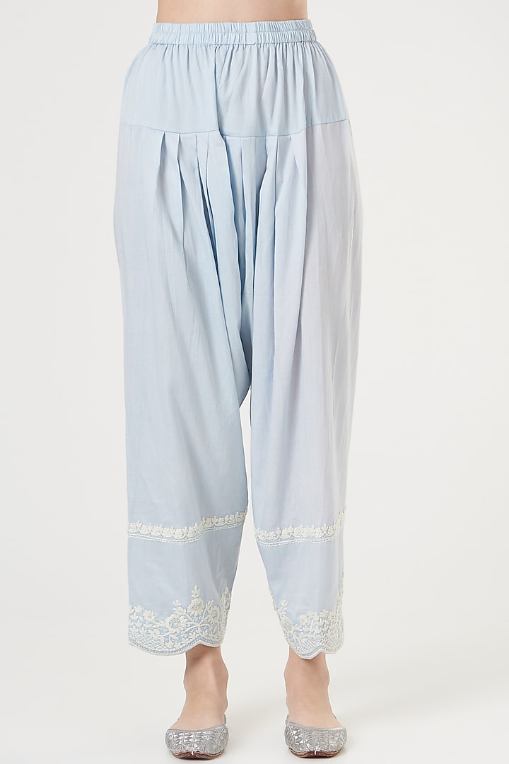 Sky Blue Dori Embroidered Kurta Set For Girls by Sheetal Batra - Kids at Pernia's Pop Up Shop