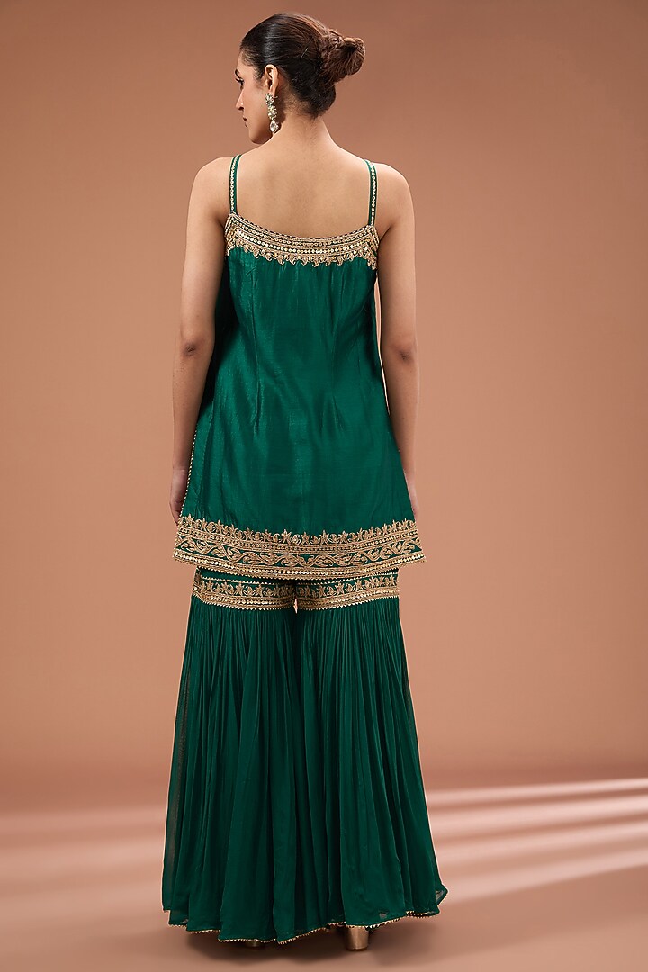 Green Georgette Gharara Set For Girls by Sheetal Batra - Kids at Pernia's Pop Up Shop
