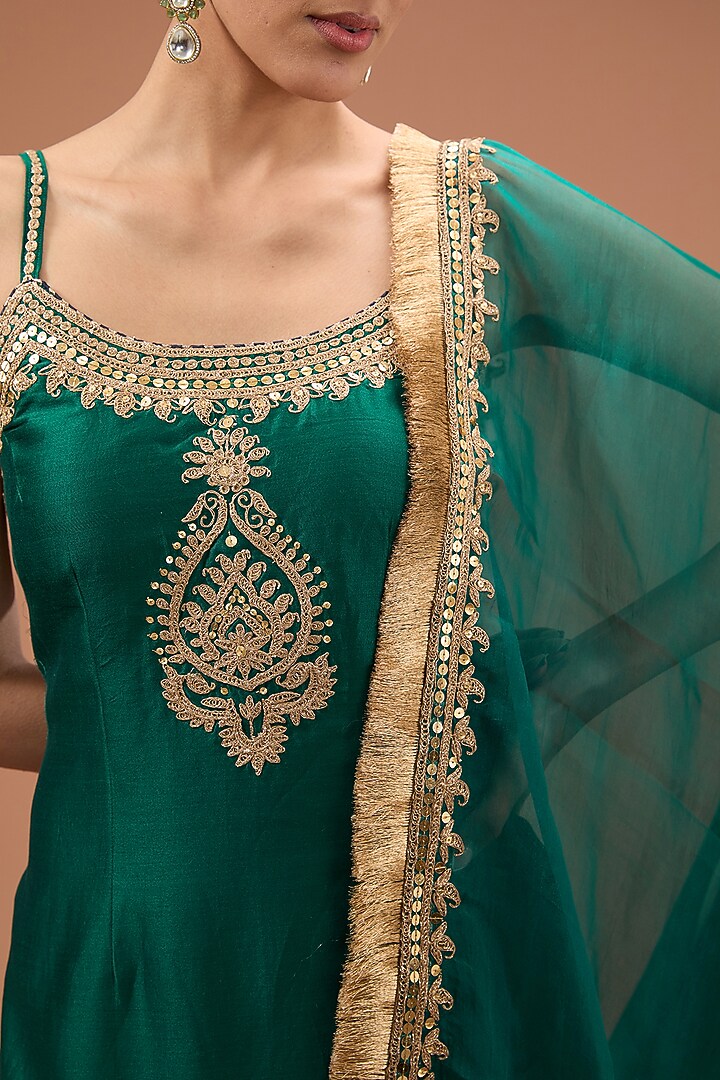 Green Georgette Gharara Set For Girls by Sheetal Batra - Kids at Pernia's Pop Up Shop