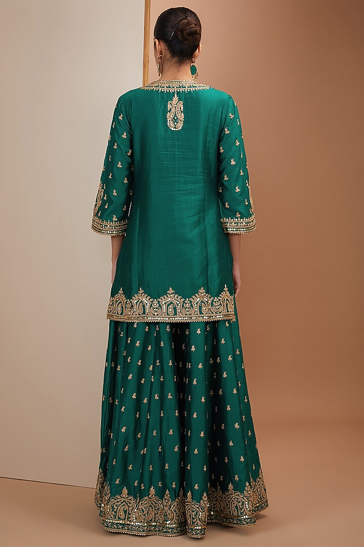 Green Silk Chanderi Dori Embroidered Sharara Set For Girls by Sheetal Batra - Kids at Pernia's Pop Up Shop