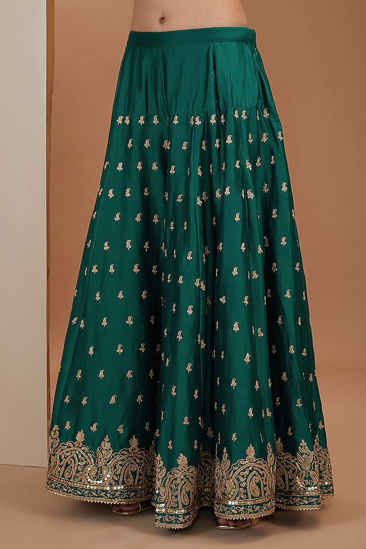 Green Silk Chanderi Dori Embroidered Sharara Set For Girls by Sheetal Batra - Kids at Pernia's Pop Up Shop