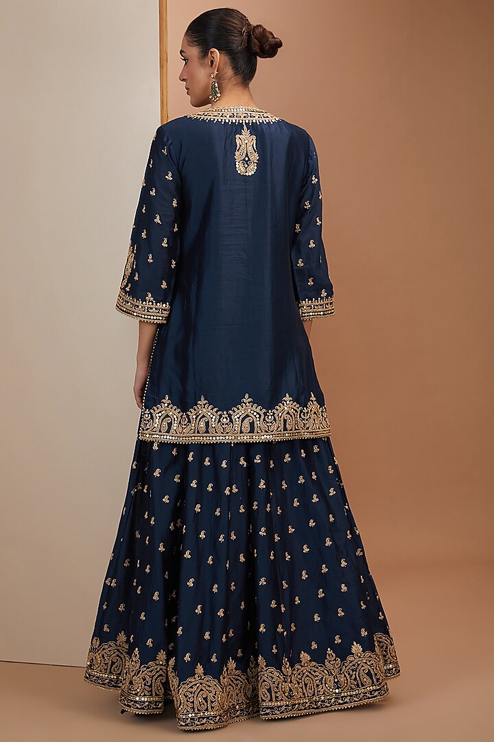 Blue Silk Chanderi Dori Embroidered Sharara Set For Girls by Sheetal Batra - Kids at Pernia's Pop Up Shop