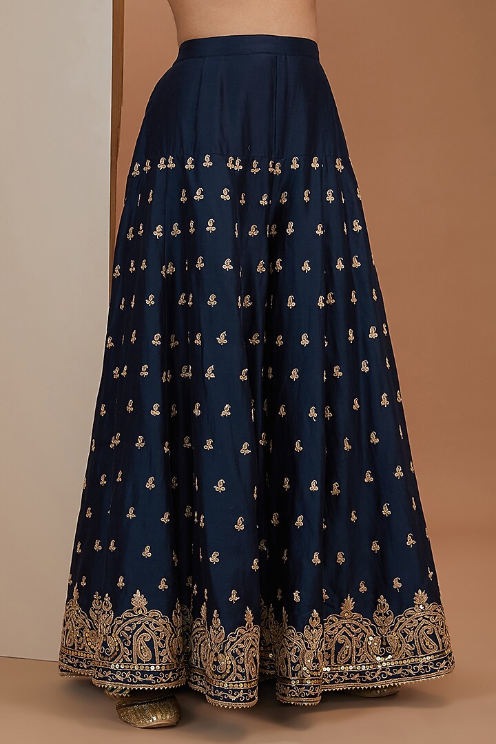 Blue Silk Chanderi Dori Embroidered Sharara Set For Girls by Sheetal Batra - Kids at Pernia's Pop Up Shop