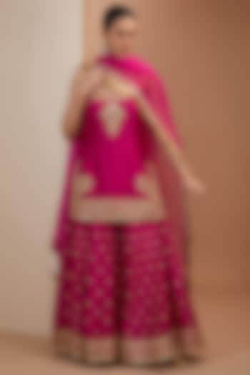 Pink Silk Chanderi Dori Embroidered Sharara Set For Girls by Sheetal Batra - Kids at Pernia's Pop Up Shop