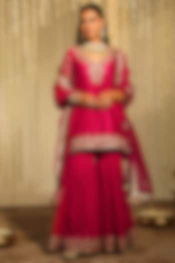 Hot Pink Georgette Gharara Set For Girls by Sheetal Batra - Kids at Pernia's Pop Up Shop