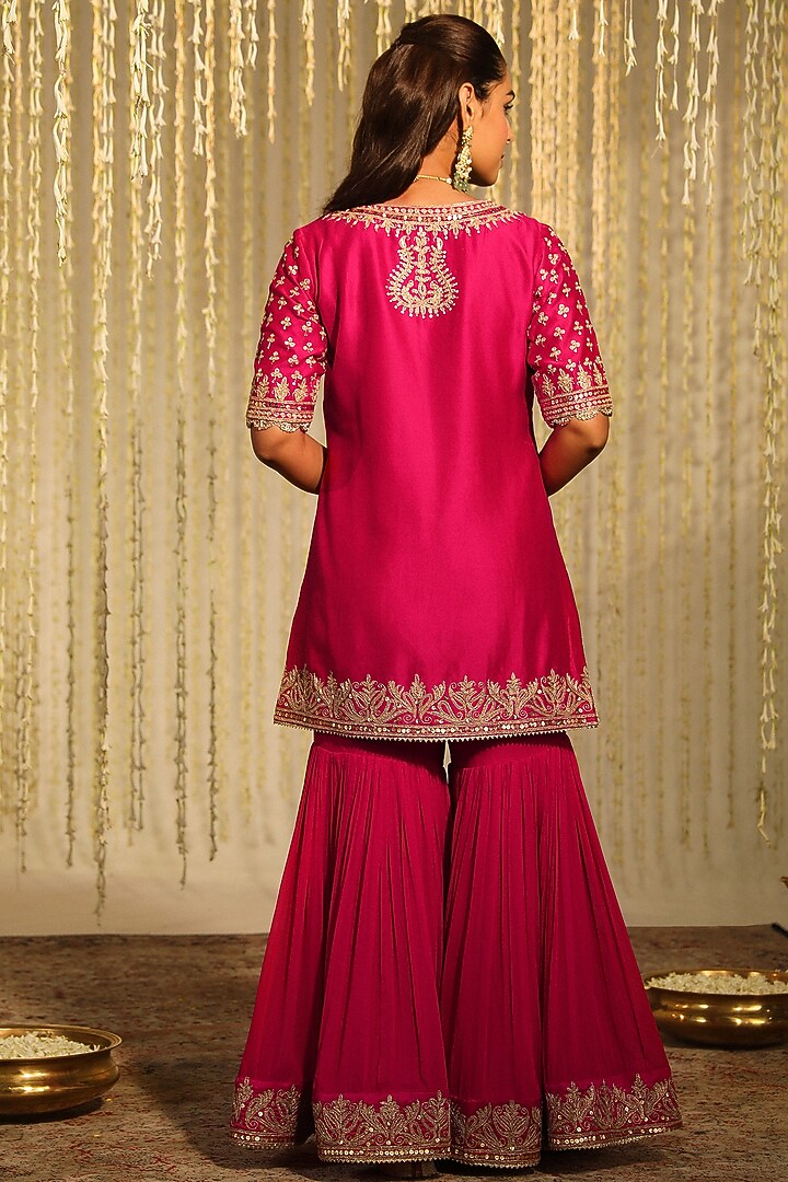 Hot Pink Georgette Gharara Set For Girls by Sheetal Batra - Kids at Pernia's Pop Up Shop