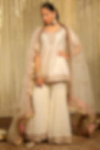 Ivory Georgette Gharara Set For Girls by Sheetal Batra - Kids at Pernia's Pop Up Shop