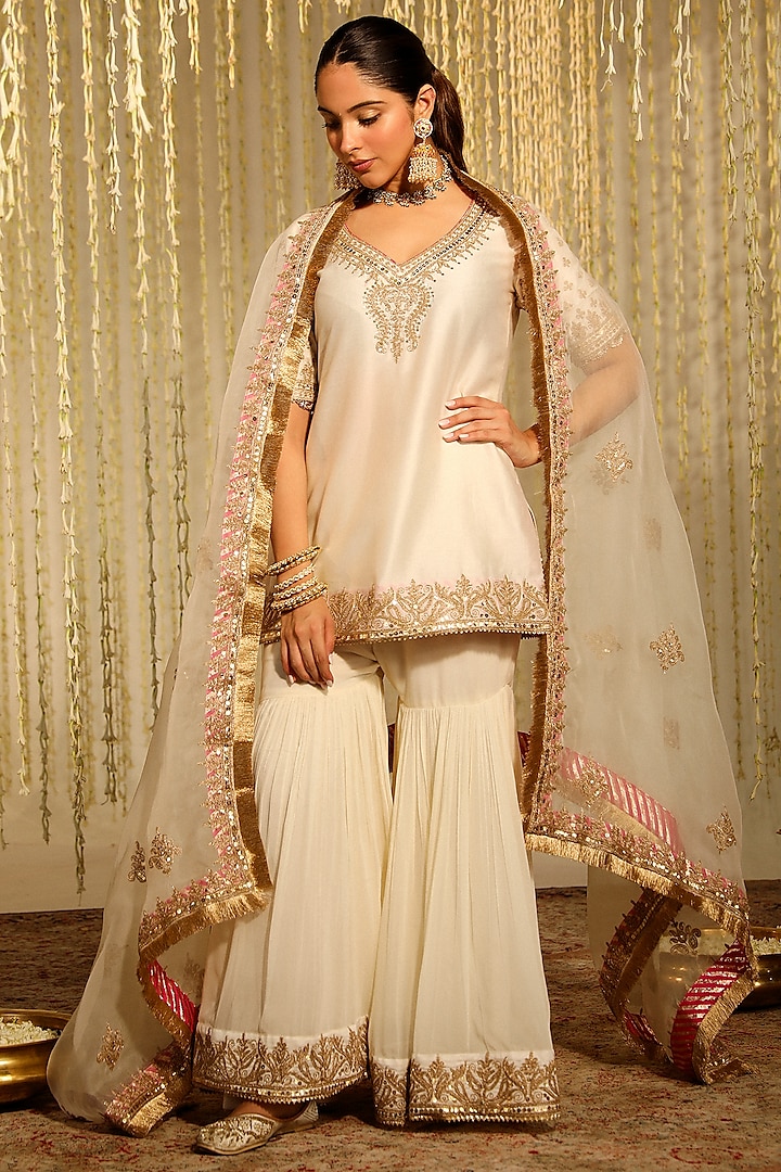 Ivory Georgette Gharara Set For Girls by Sheetal Batra - Kids at Pernia's Pop Up Shop