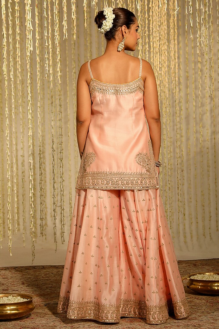 Rose Pink Pure Silk Chanderi Dori Embroidered Sharara Set For Girls by Sheetal Batra - Kids at Pernia's Pop Up Shop