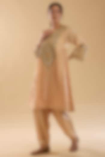 Rose Pink Silk Chanderi Kashmiri Tilla Embroidered Kurta Set For Girls by Sheetal Batra - Kids at Pernia's Pop Up Shop