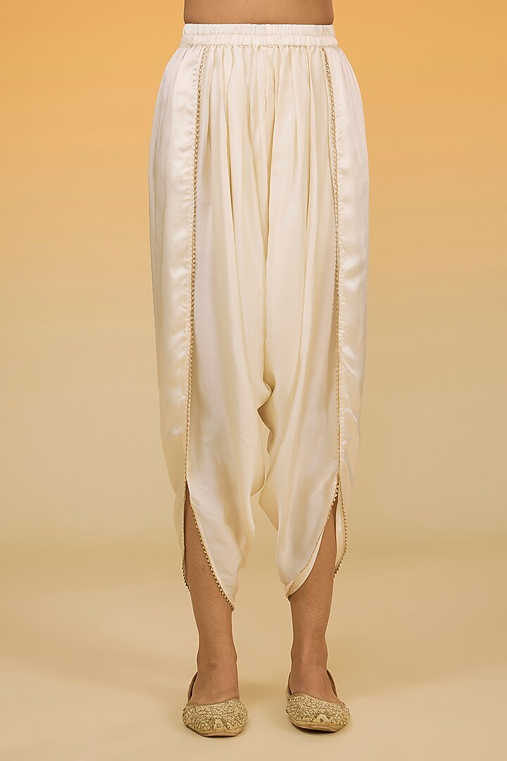 White Silk Chanderi Hand Embroidered Kurta Set For Girls by Sheetal Batra - Kids at Pernia's Pop Up Shop