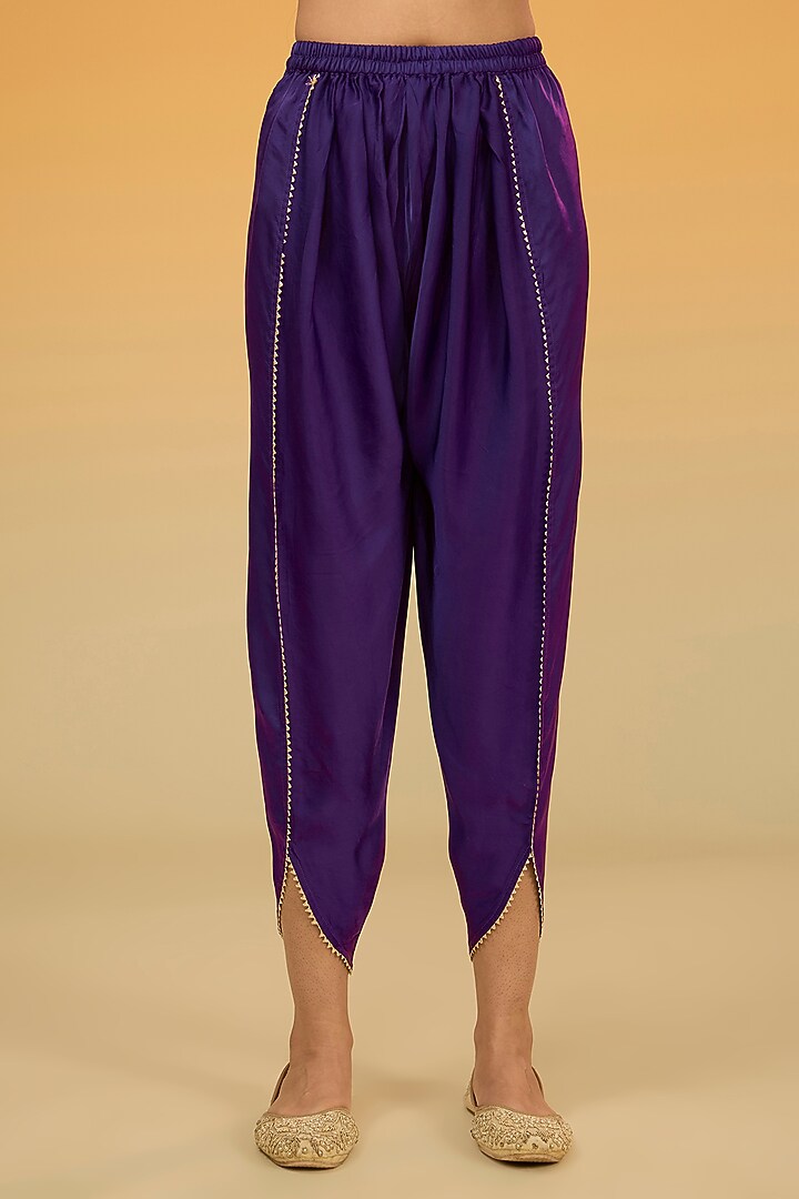 Purple Silk Chanderi Hand Embroidered Kurta Set For Girls by Sheetal Batra - Kids at Pernia's Pop Up Shop