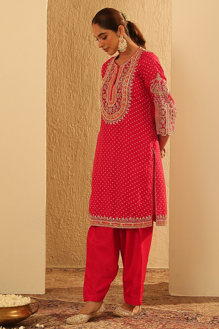 Red Upada Silk Sequin Embellished Kurta Set For Girls by Sheetal Batra - Kids at Pernia's Pop Up Shop