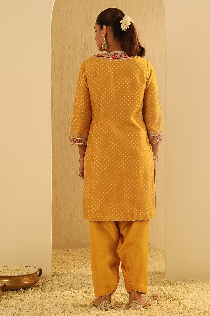 Mustard Upada Silk Sequin Embellished Kurta Set For Girls by Sheetal Batra - Kids at Pernia's Pop Up Shop