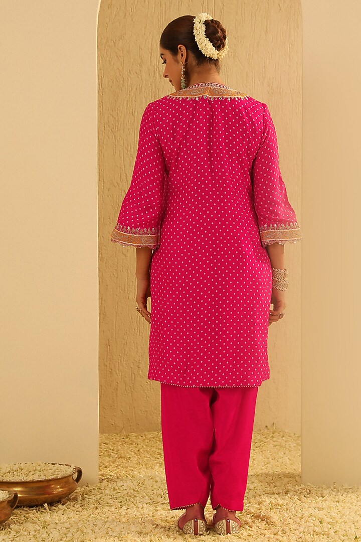 Hot Pink Upada Silk Sequin Embellished Kurta Set For Girls by Sheetal Batra - Kids at Pernia's Pop Up Shop