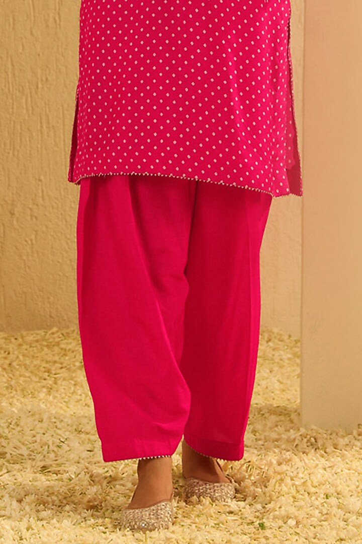 Hot Pink Upada Silk Bandhej Choga Kurta Set For Girls by Sheetal Batra - Kids at Pernia's Pop Up Shop