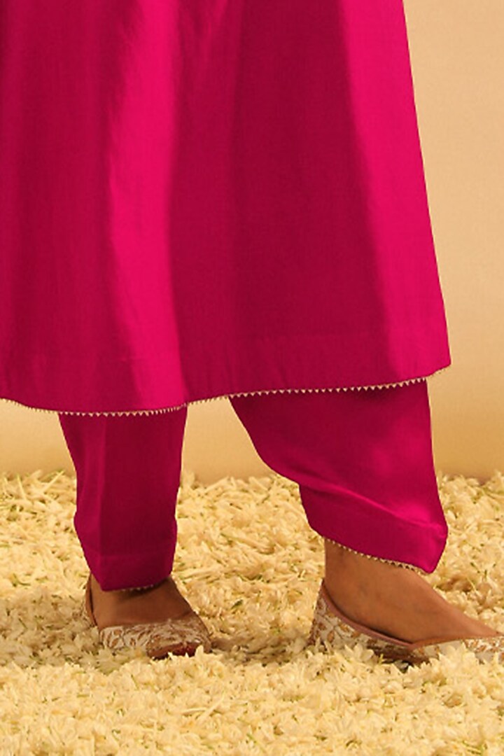 Hot Pink Silk Chanderi Embroidered A-Line Kurta Set For Girls by Sheetal Batra - Kids at Pernia's Pop Up Shop