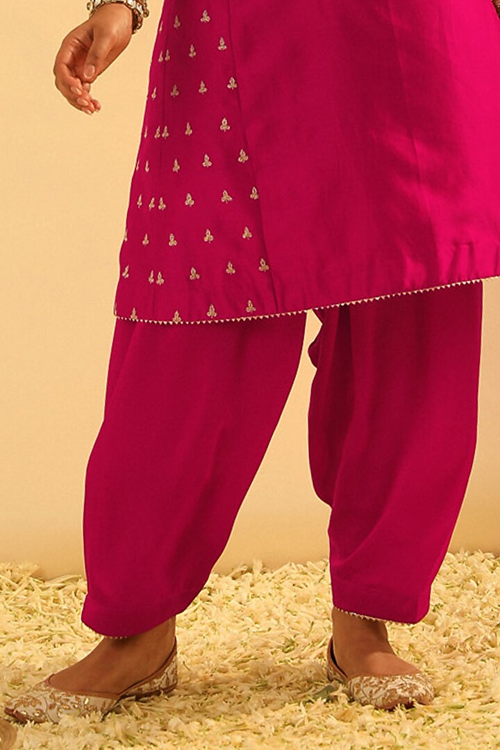 Hot Pink Silk Chanderi Embroidered Kalidar Kurta Set For Girls by Sheetal Batra - Kids at Pernia's Pop Up Shop