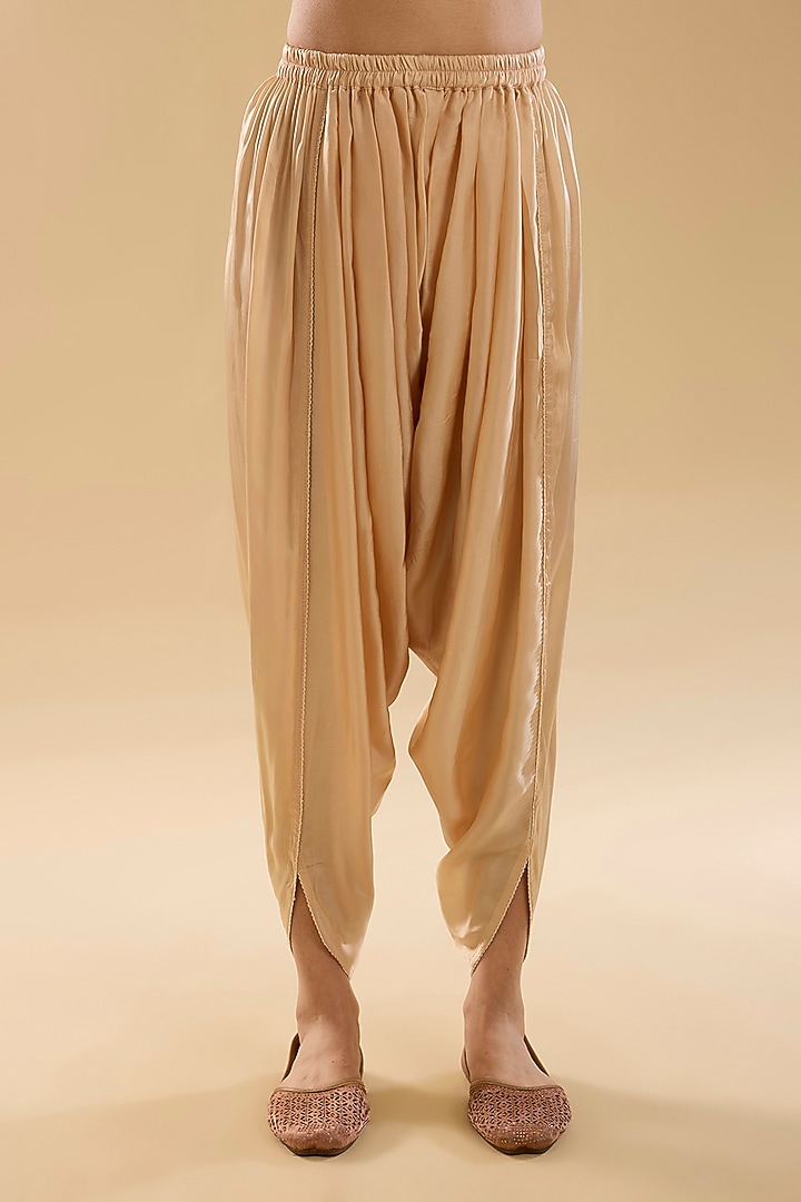 Beige Silk Chanderi Parsi Gara Embroidered Kurta Set For Girls by Sheetal Batra - Kids at Pernia's Pop Up Shop