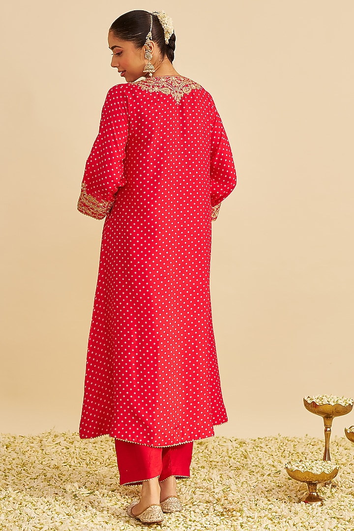 Red Pure Upada Silk Sequins Embroidered Kaftan Set For Girls by Sheetal Batra - Kids at Pernia's Pop Up Shop