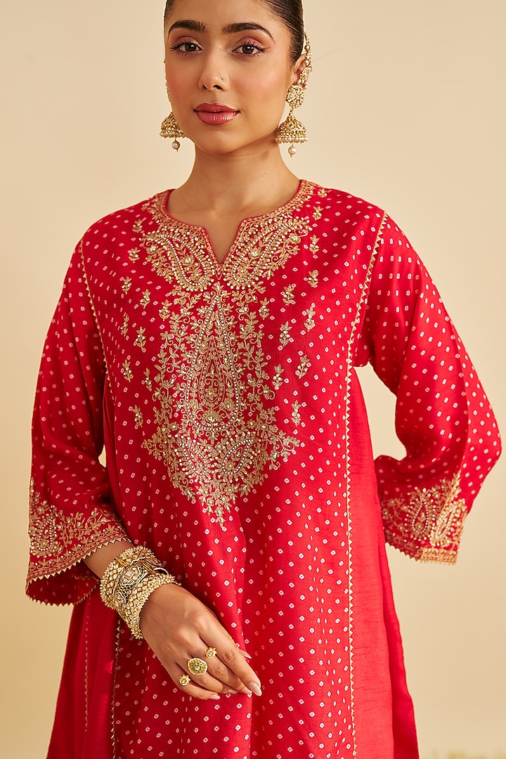 Red Pure Upada Silk Gota Embroidered Kurta Set For Girls by Sheetal Batra - Kids at Pernia's Pop Up Shop