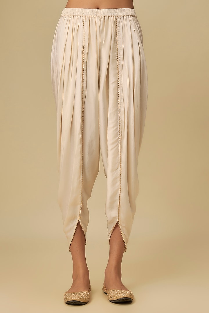 Ivory Silk Chanderi Kashmiri Tilla Embroidered Kurta Set For Girls by Sheetal Batra - Kids at Pernia's Pop Up Shop