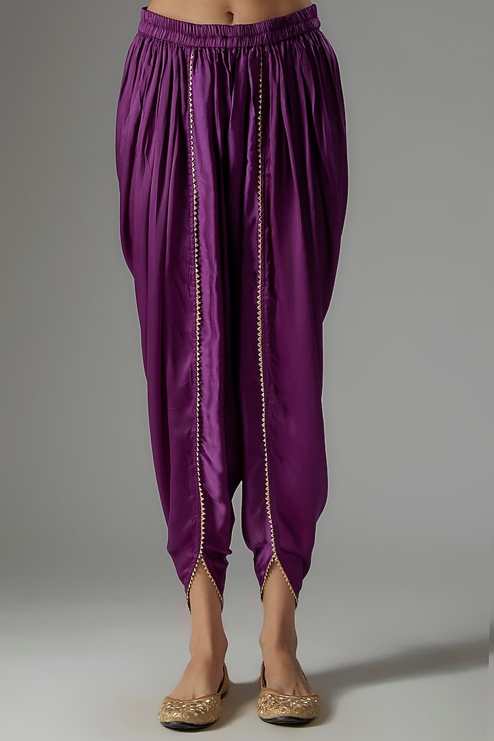 Purple Silk Chanderi Kashmiri Tilla Embroidered Kurta Set For Girls by Sheetal Batra - Kids at Pernia's Pop Up Shop