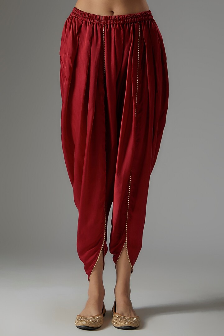 Red Silk Chanderi Kashmiri Tilla Embroidered Kurta Set For Girls by Sheetal Batra - Kids at Pernia's Pop Up Shop