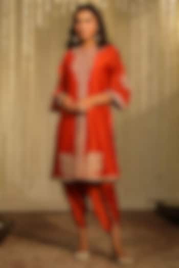 Burnt Orange Bamberg Satin Dhoti Set For Girls by Sheetal Batra - Kids