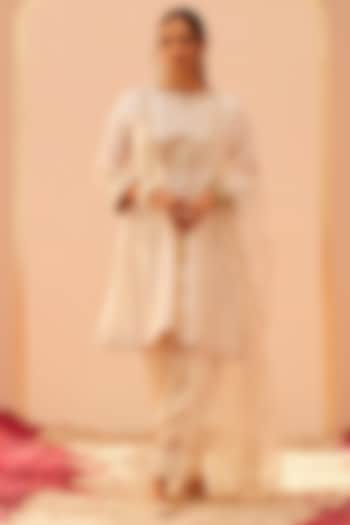 Daisy Ivory Silk Chanderi & Banarasi Embroidered Choga Kurta Set For Girls by Sheetal Batra - Kids at Pernia's Pop Up Shop