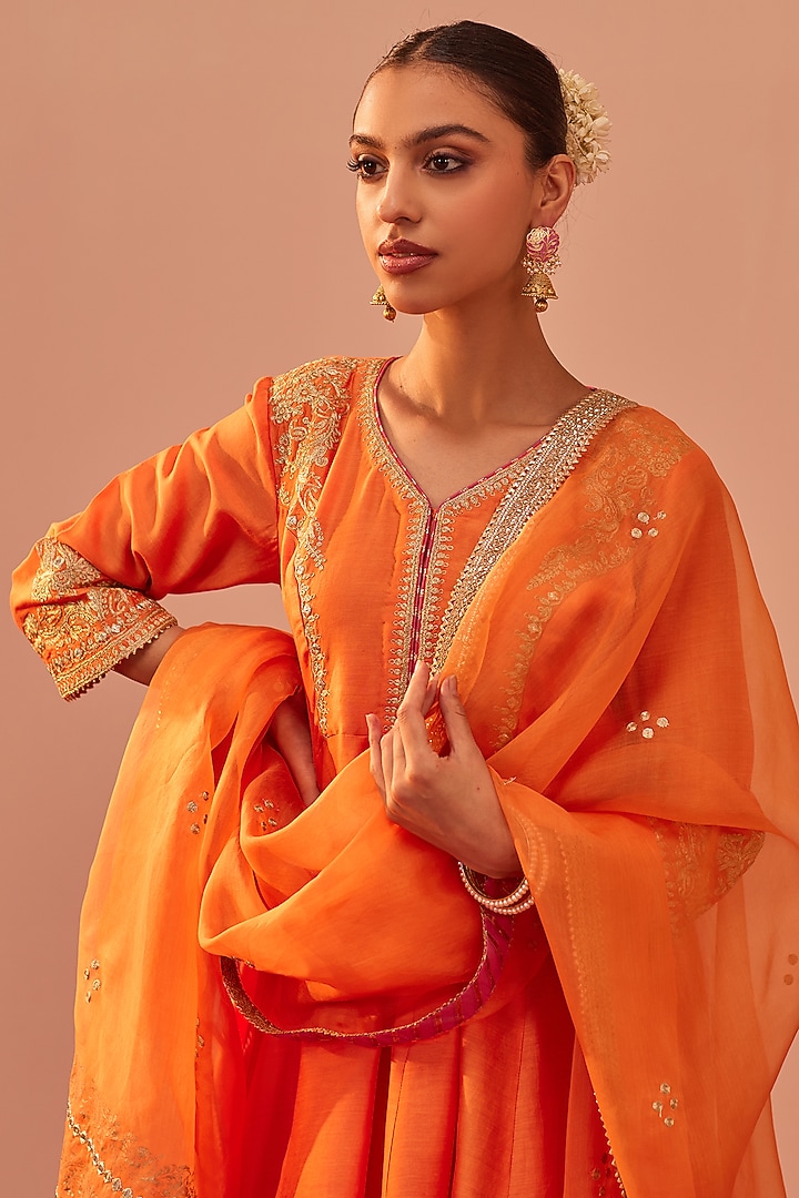 Tangerine Orange Georgette Gharara Set For Girls by Sheetal Batra - Kids at Pernia's Pop Up Shop