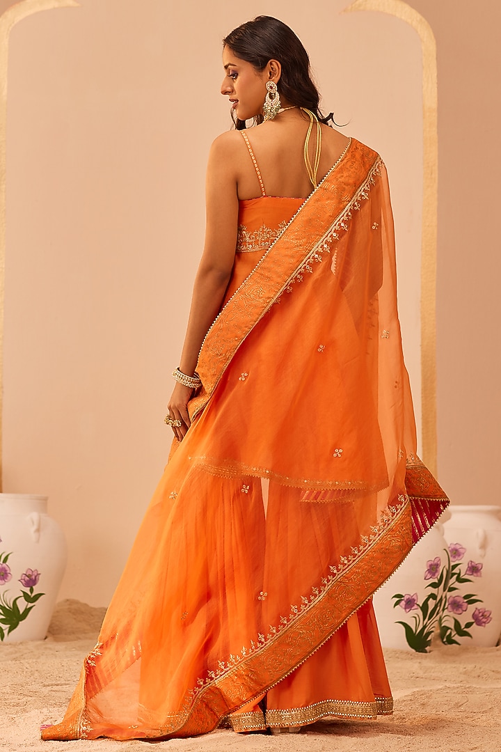 Tangerine Orange Georgette Gharara Set For Girls by Sheetal Batra - Kids at Pernia's Pop Up Shop