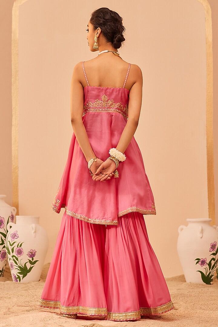Flamingo Pink Georgette Gharara Set For Girls by Sheetal Batra - Kids at Pernia's Pop Up Shop