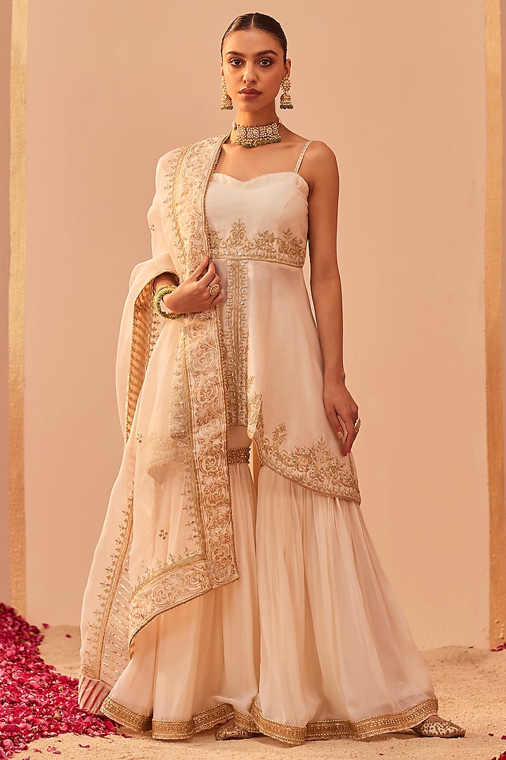 Daisy Ivory Georgette Gharara Set For Girls by Sheetal Batra - Kids at Pernia's Pop Up Shop