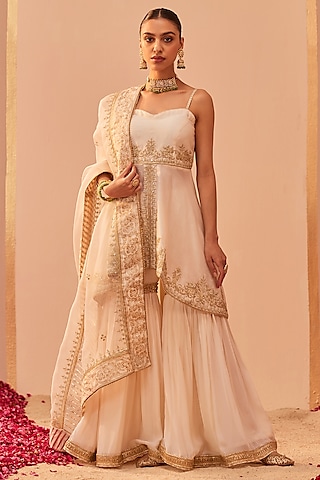 Daisy Ivory Georgette Gharara Set For Girls by Sheetal Batra - Kids