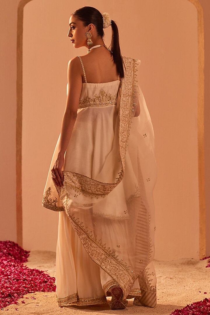 Daisy Ivory Georgette Gharara Set For Girls by Sheetal Batra - Kids at Pernia's Pop Up Shop