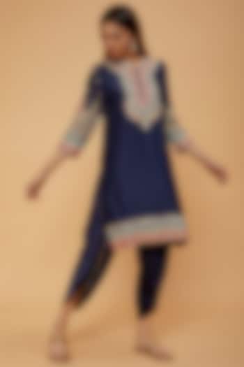 Blue Bemberg Satin Dhoti Set For Girls by Sheetal Batra - Kids at Pernia's Pop Up Shop