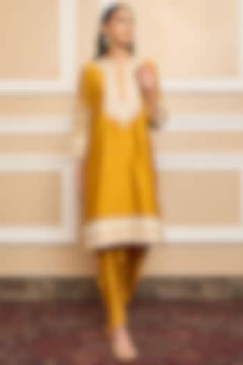 Glaze Mustard Bemberg Satin Dhoti Set For Girls by Sheetal Batra - Kids at Pernia's Pop Up Shop