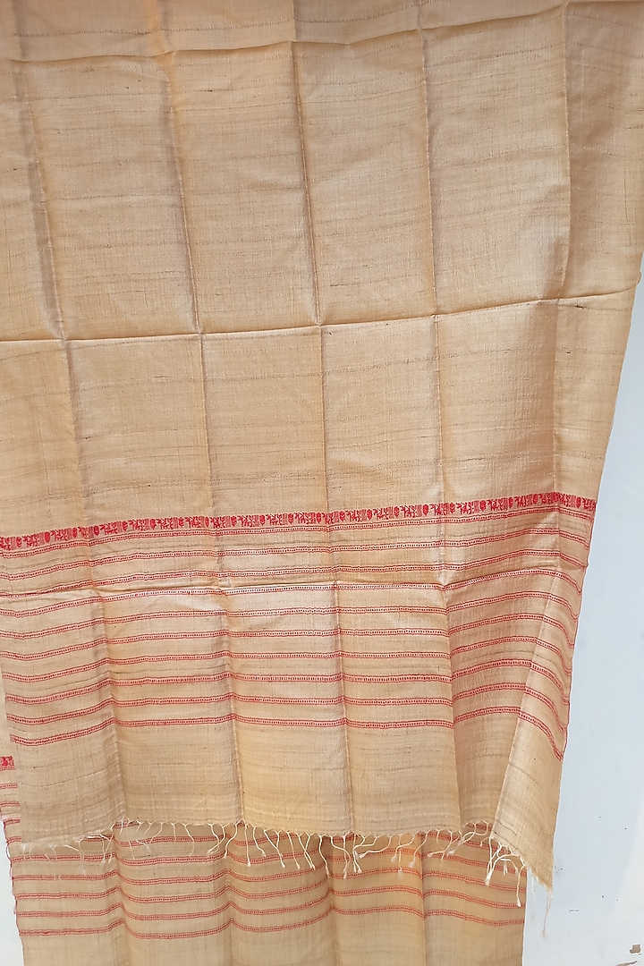 Beige & Red Handwoven Striped Supatta by Shibaprasad Das at Pernia's Pop Up Shop