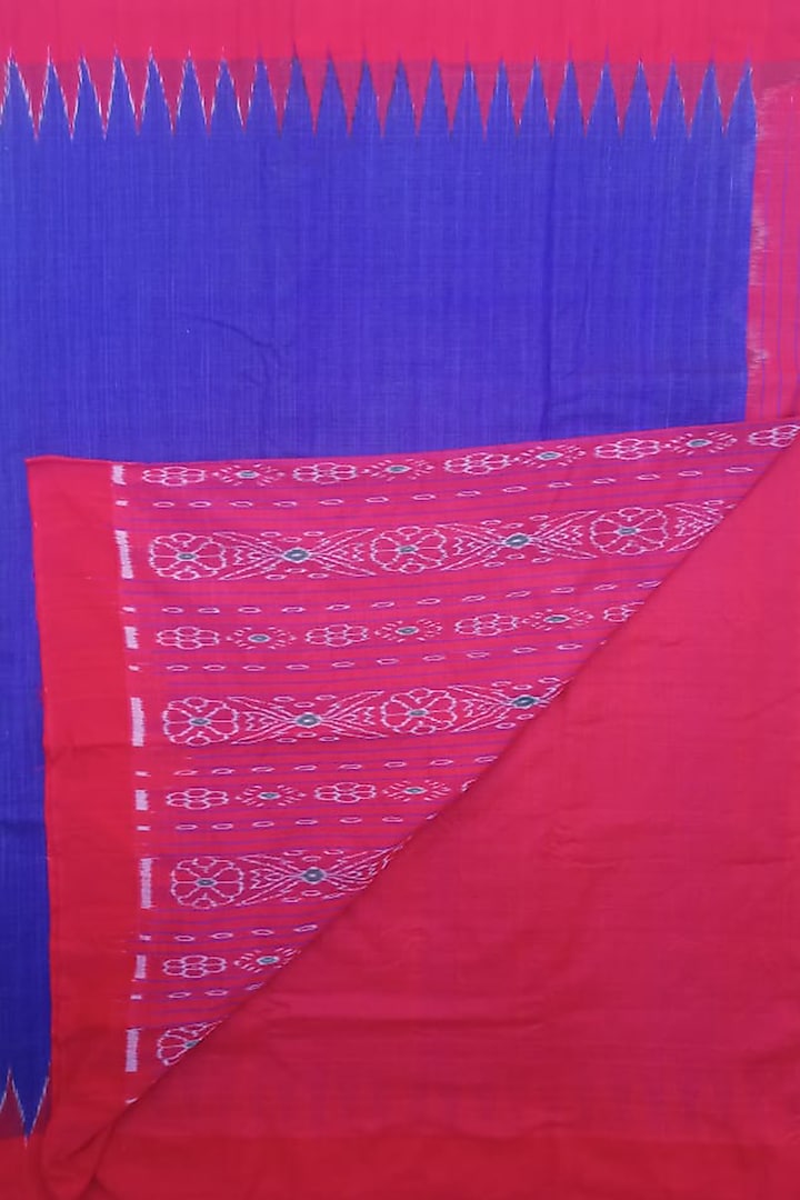Blue & Red Handwoven Tie-Dye Saree by Shibaprasad Das