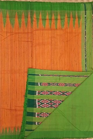 Orange & Green Handwoven Saree by Shibaprasad Das