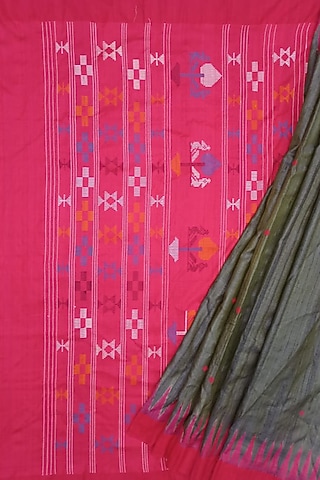 Red & Black Handwoven Tie-Dye Saree by Shibaprasad Das