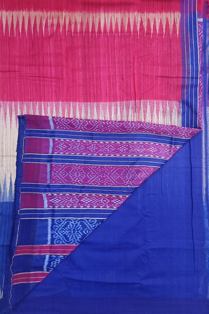 Blue Handwoven Tie-Dye Half & Half Saree by Shibaprasad Das